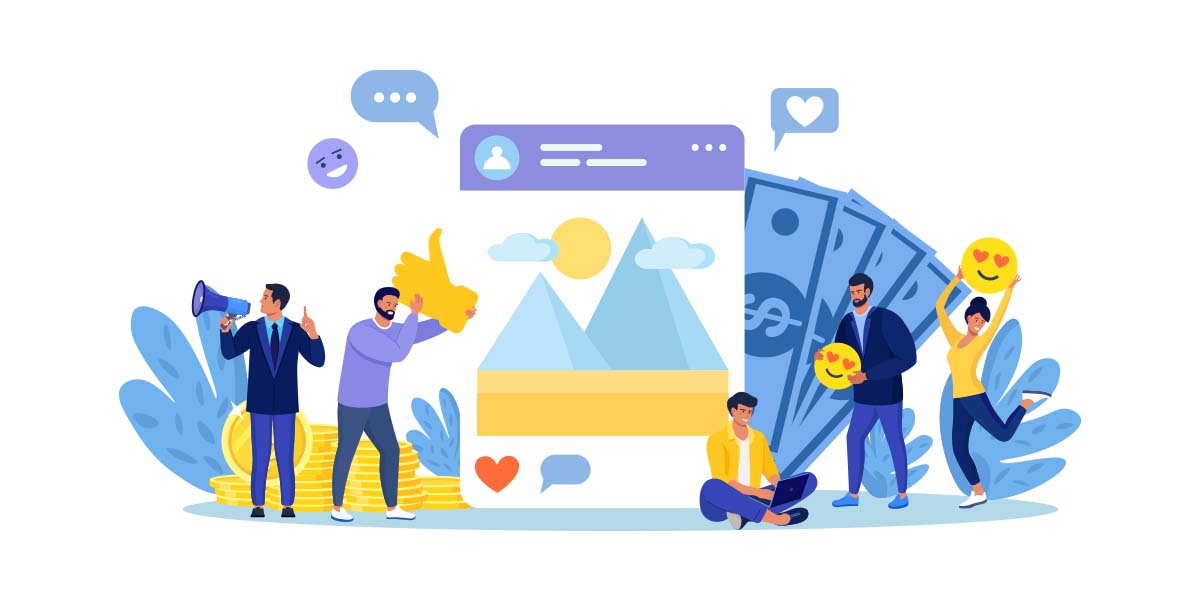 Illustration of people optimize a social profile.