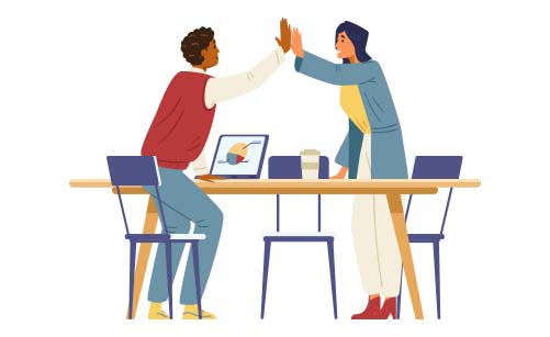 Illustration of coworkers doing a high five.