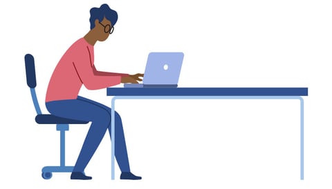 Illustration of someone at a desk writing an RFP.