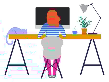 Illustration of woman at desk.