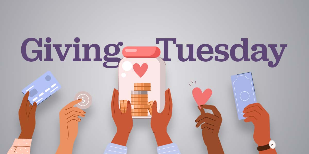 Illustration of people donating to large jar.