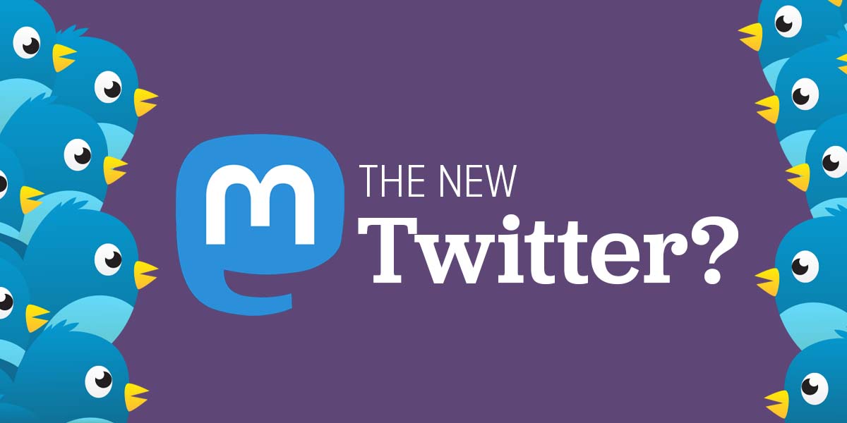 Birds surrounding the Mastodon logo.