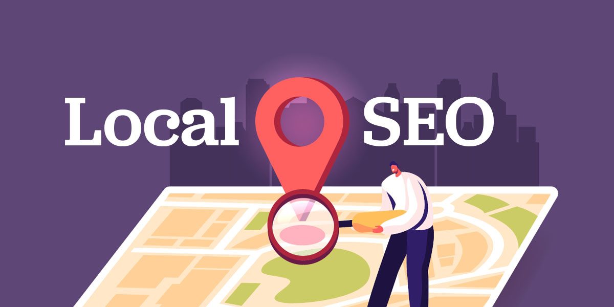 Illustration of someone standing on a large map with magnifying glass.