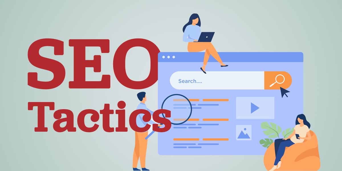 Animated image of people surrounding a search results page